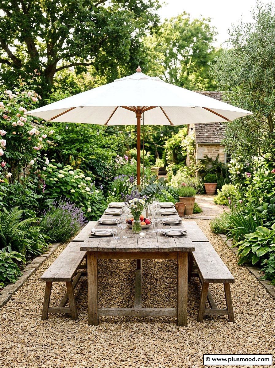 Gravel dining area - 25 small backyard ideas with gravel