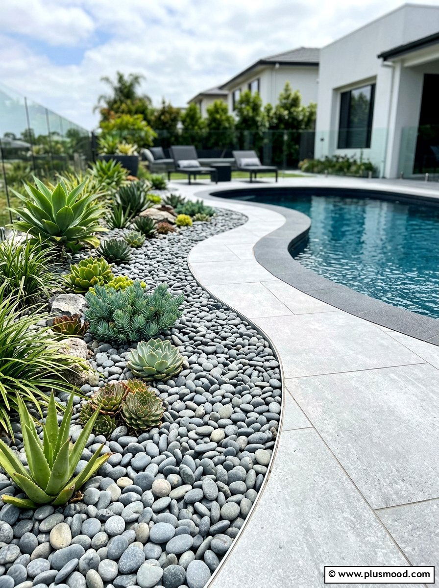 Gravel pool border - 25 pool landscaping ideas with curved edges
