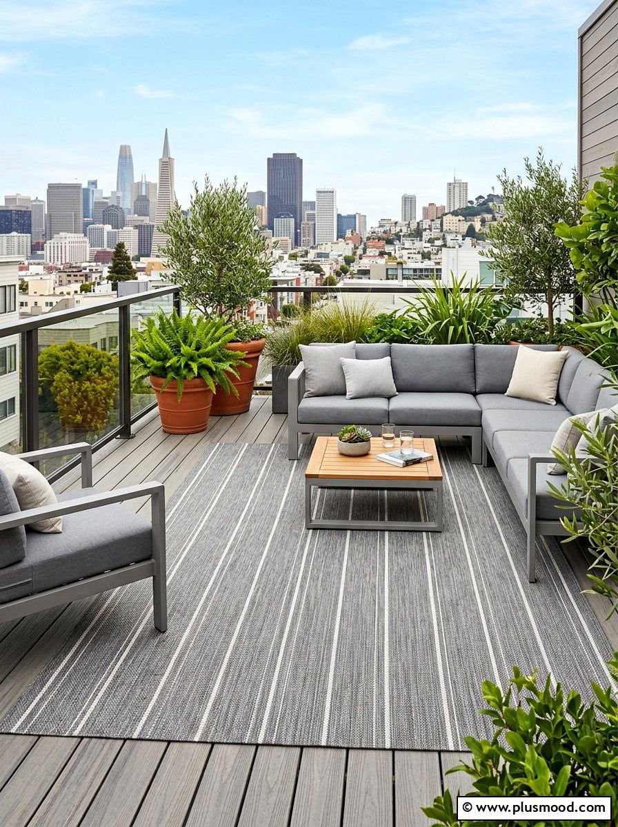 Gray Pinstripe Outdoor Rug - 25 summer patio rug ideas