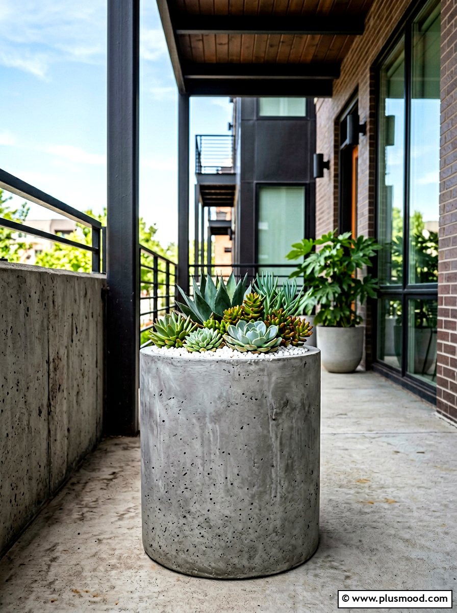 Gray concrete cylinder planter - 25 summer front porch planter ideas
