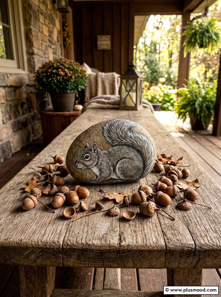 Gray squirrel rock - 25 painted rock ideas with forest animals