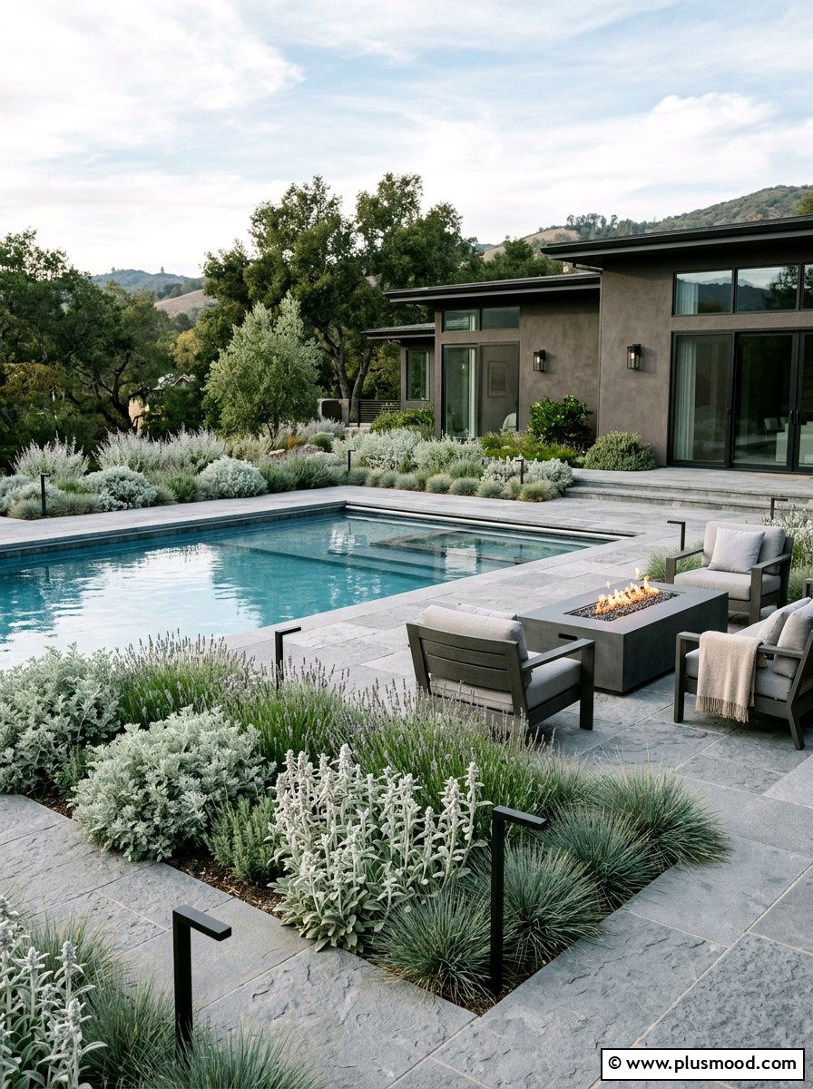 Gray stone tile pool landscape - 25 pool landscaping ideas with tile accents