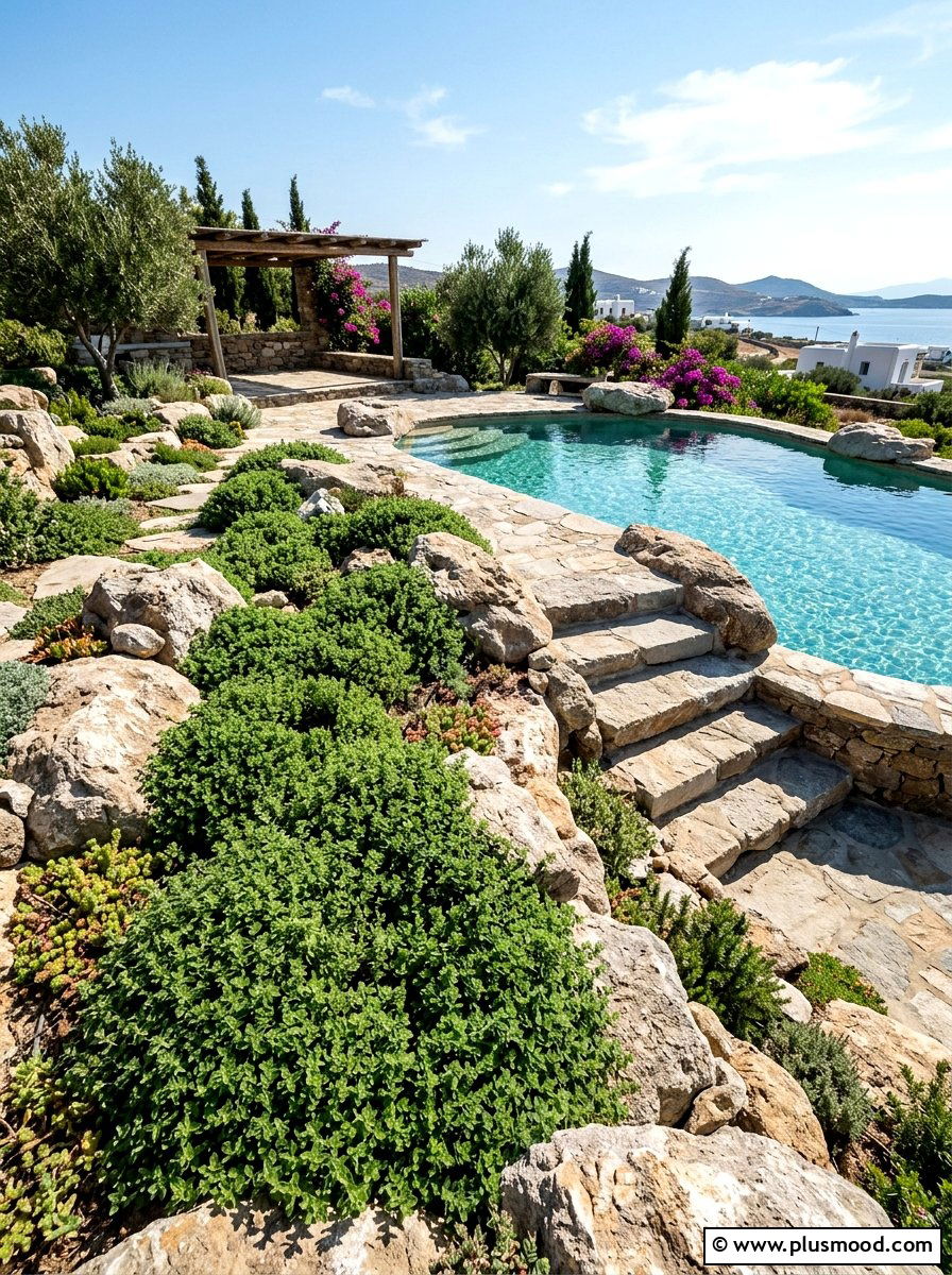 Greek Oregano Rock Garden - 25 pool landscaping ideas with herbs