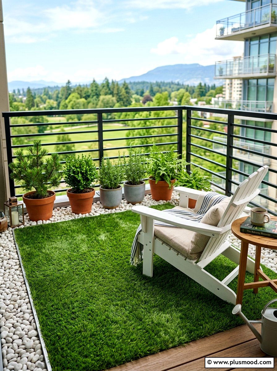 Green Artificial Grass Balcony Corner - 25 summer balcony reading corner ideas