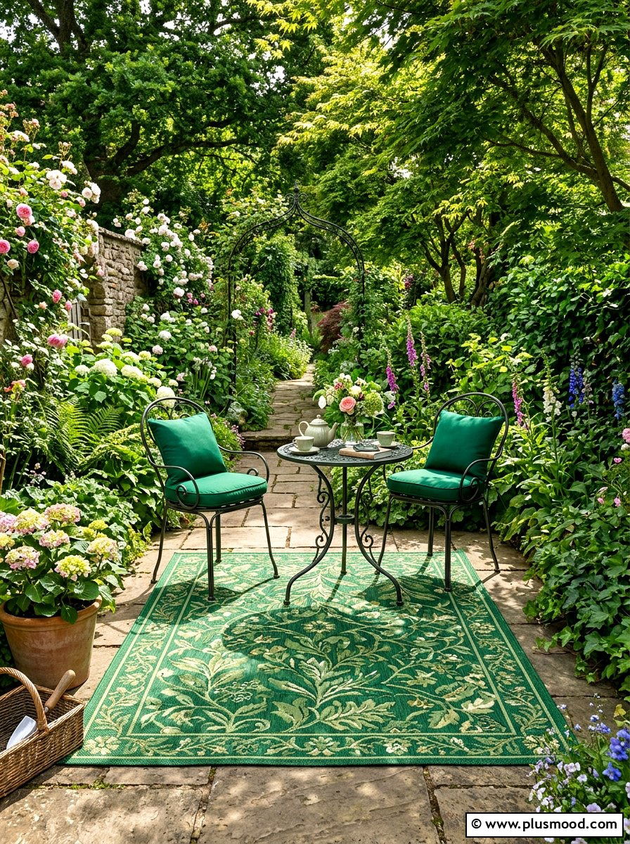 Green Botanical Outdoor Rug - 25 summer patio rug ideas
