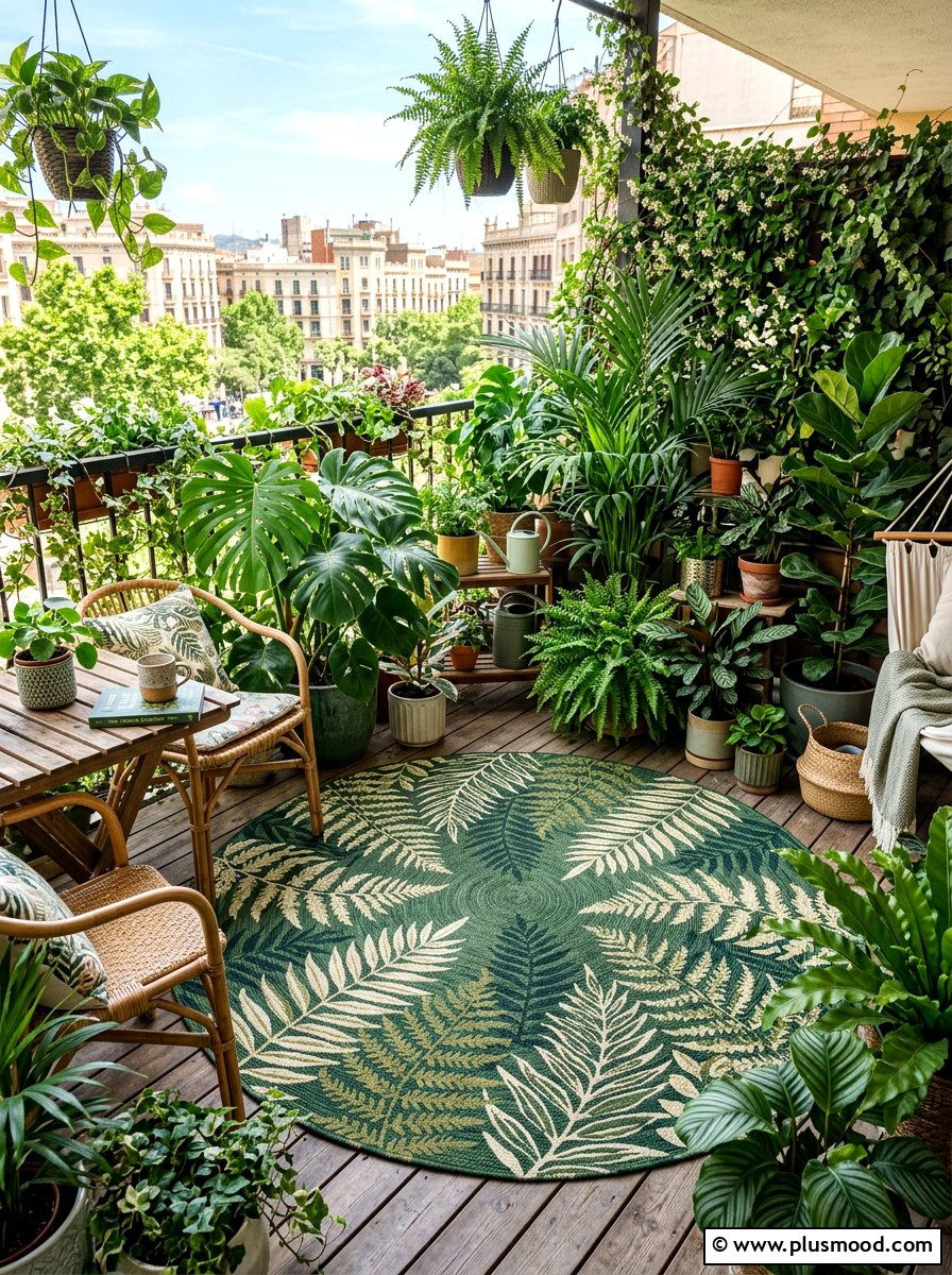 Green Botanical Rug - 25 summer balcony rug ideas