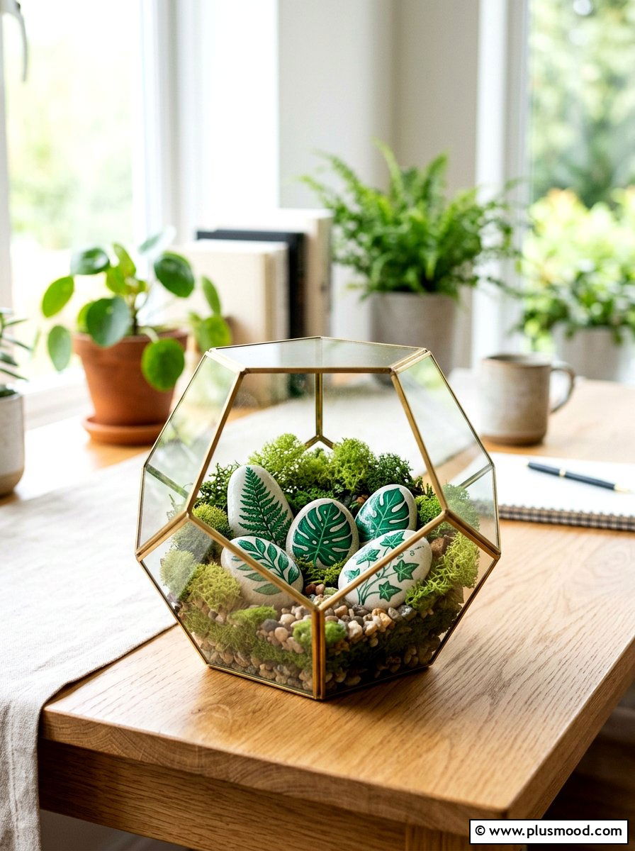 Green Leaf Nature Rocks - 25 painted rock ideas with inspirational words