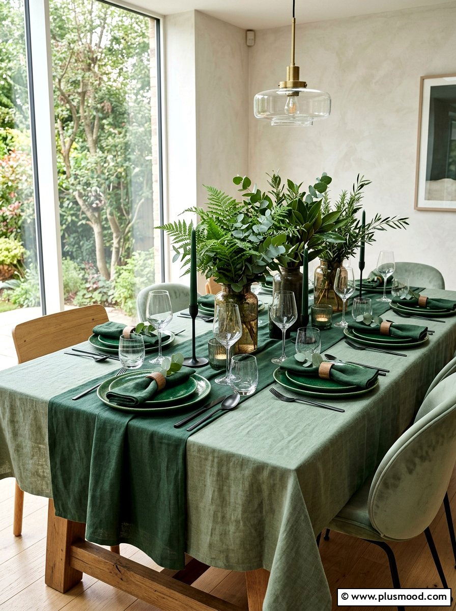 Green Tonal Layer Table - 25 summer place setting ideas for summer