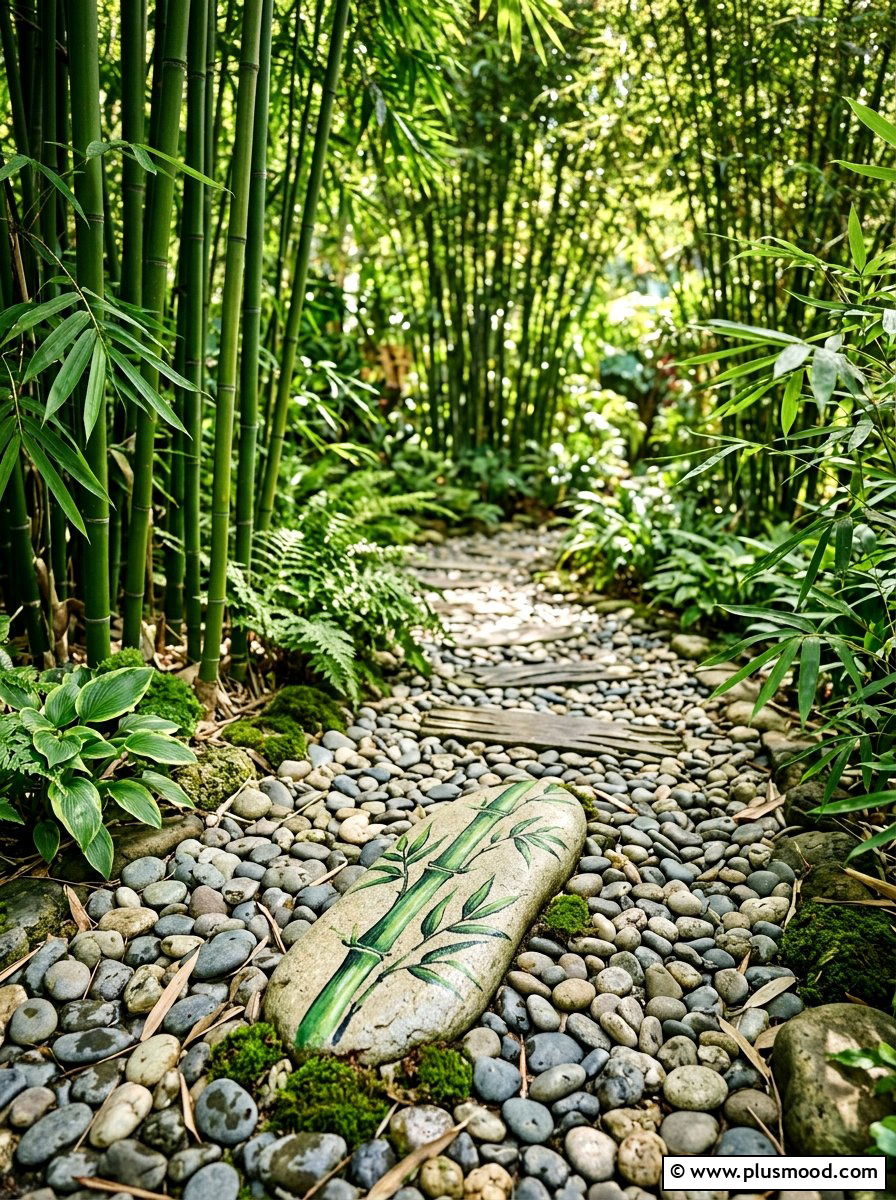 Green bamboo stalk painting - 25 painted rock ideas for Japanese garden