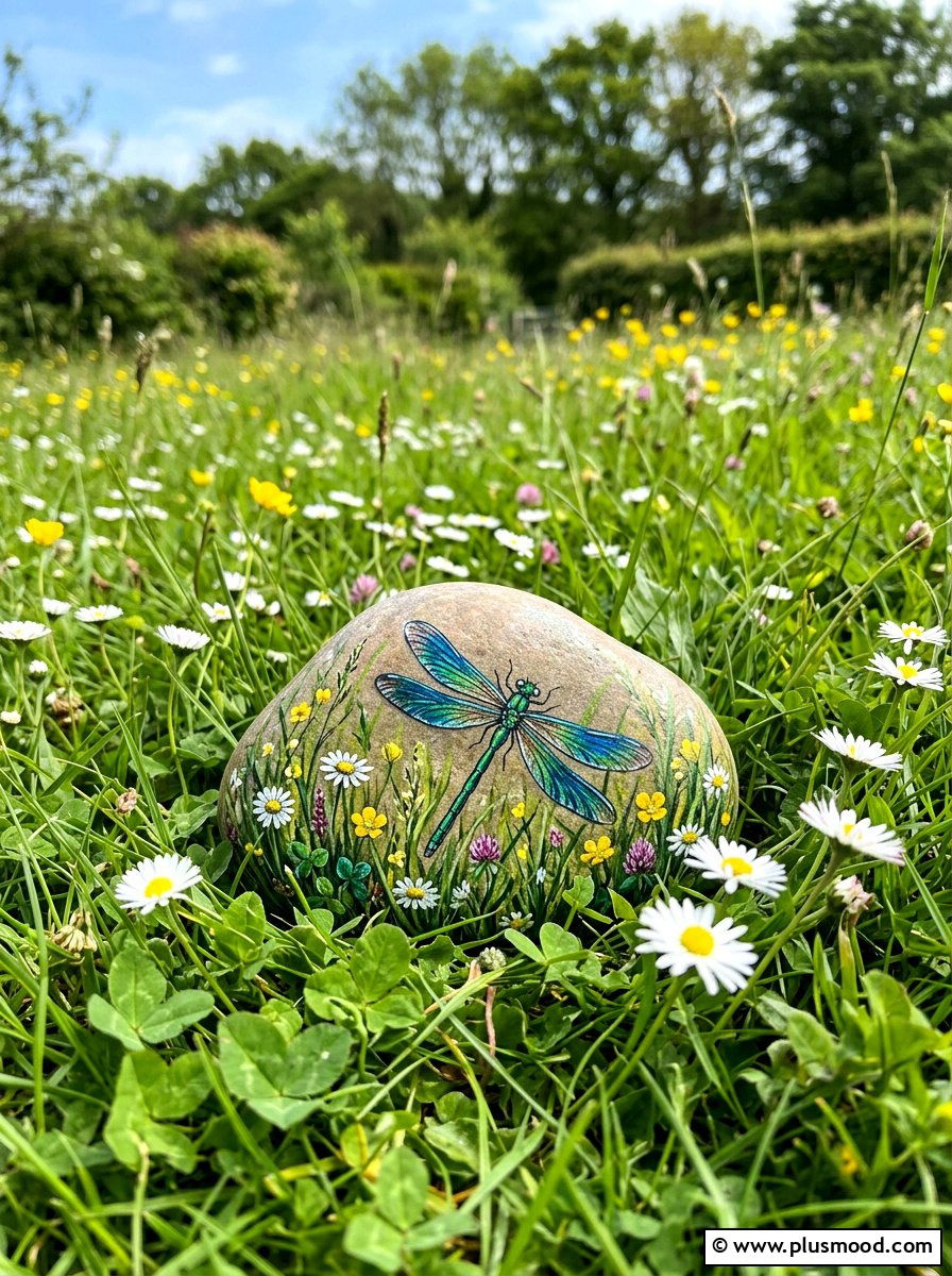 Green meadow dragonfly rocks - 25 painted rock ideas with dragonflies