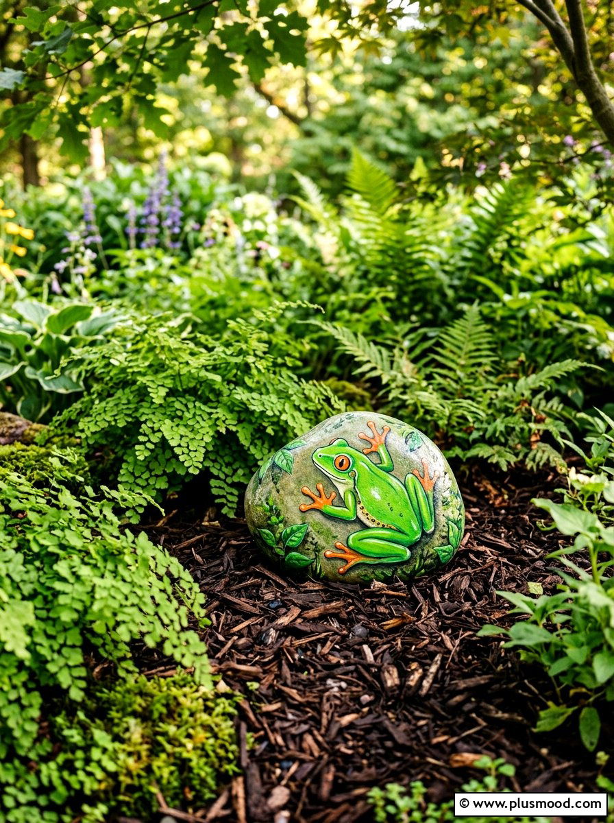 Green tree frog painted rock - 25 painted rock ideas with frog art
