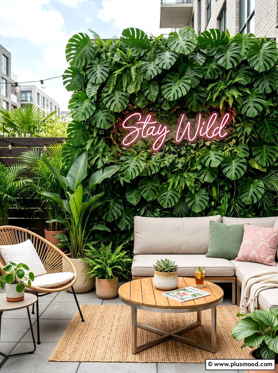 Greenery Wall Neon - 25 summer tropical party decor ideas
