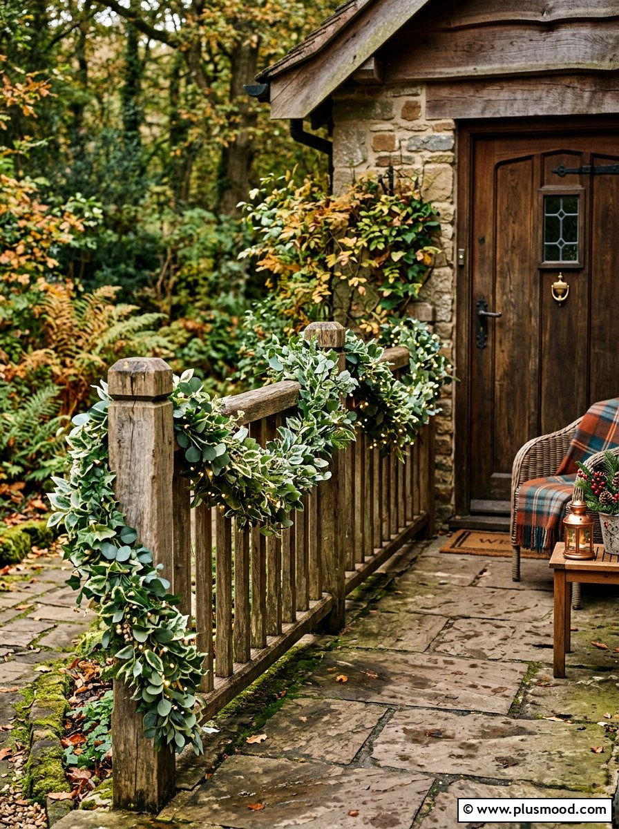 Greenery railing garland - 25 summer porch rail decor ideas