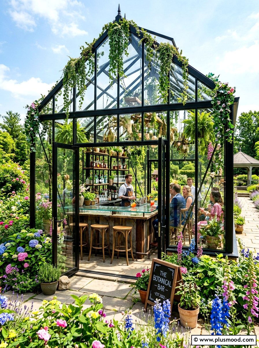 Greenhouse Style Glass Bar - 25 summer patio bar ideas
