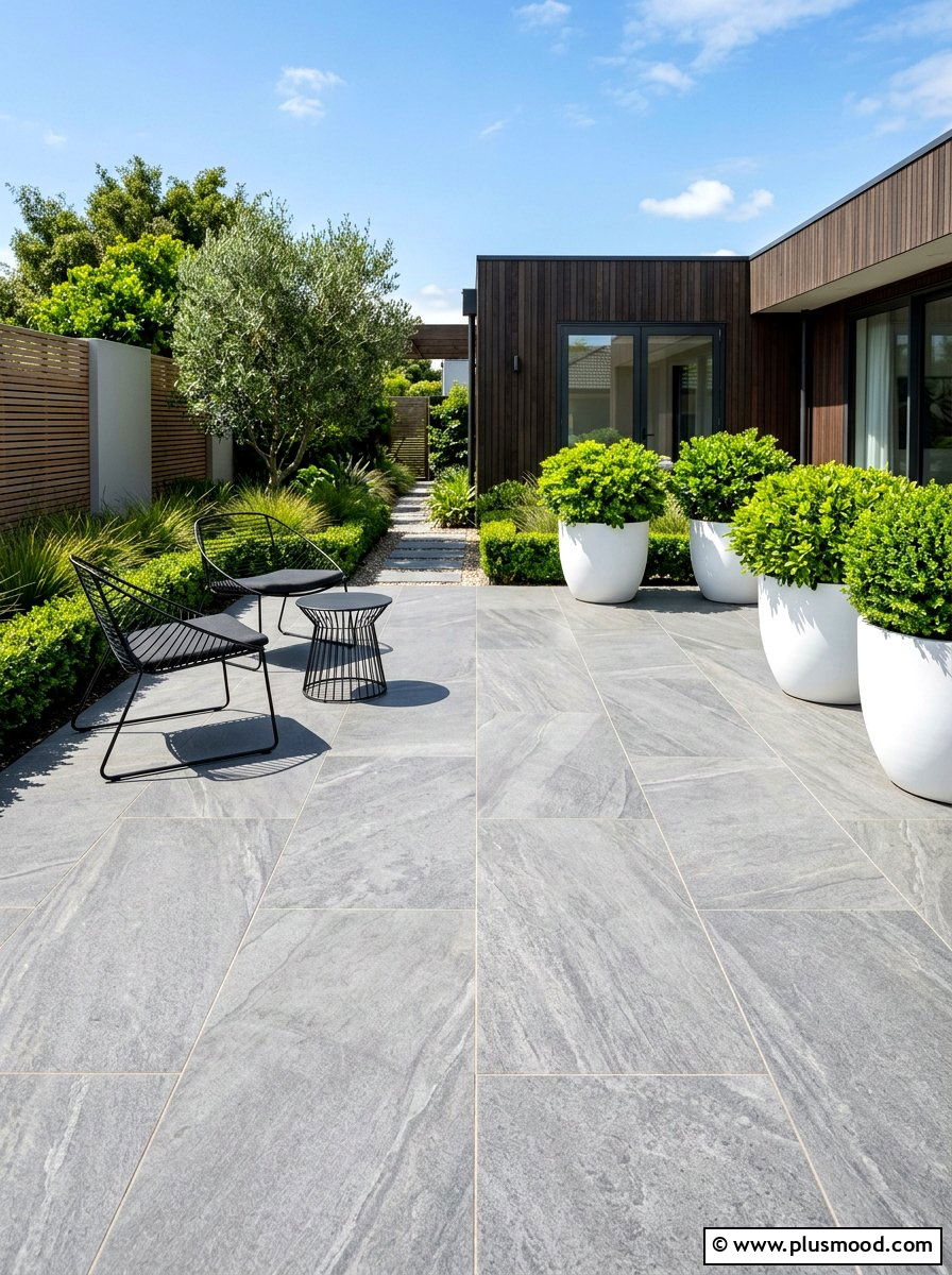 Grey Porcelain Paving - 25 summer modern garden ideas