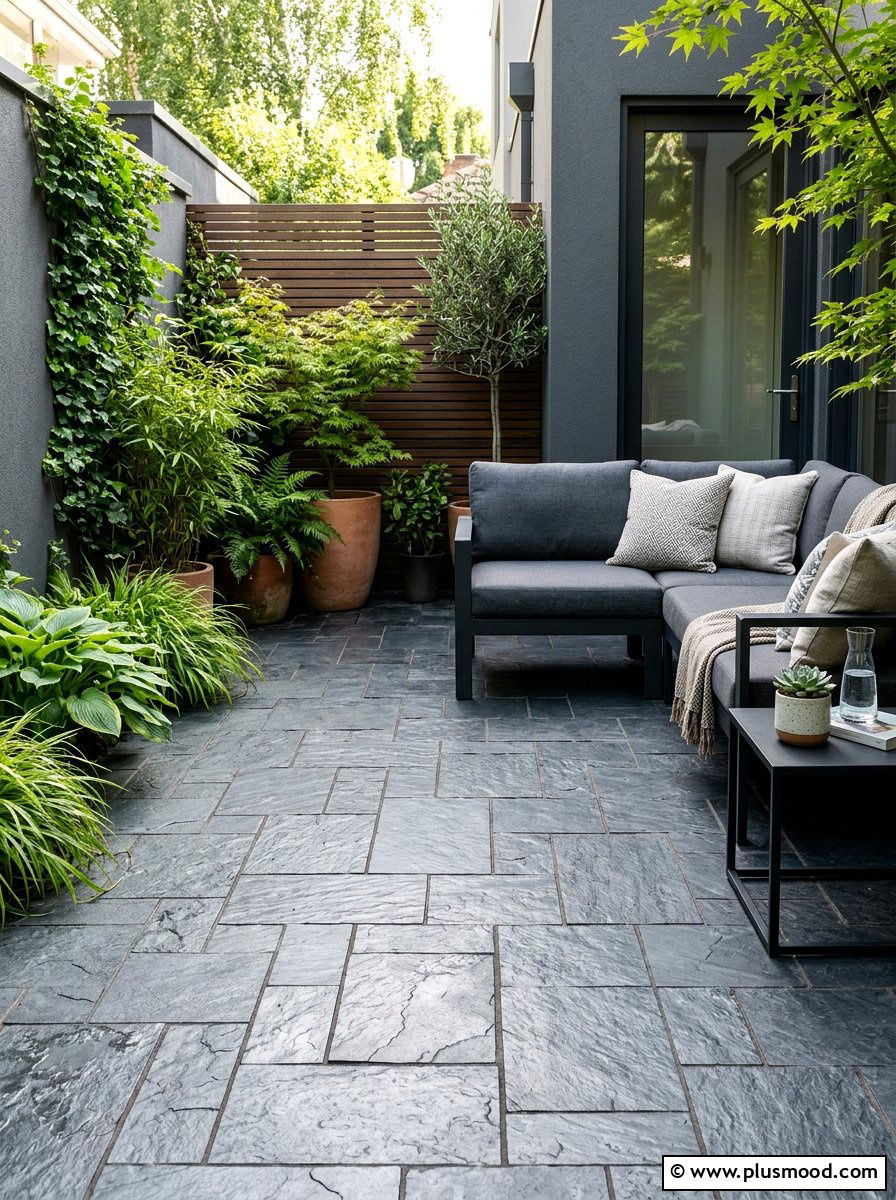 Grey Slate Pavers For Contemporary Look - 25 small backyard ideas with pavers