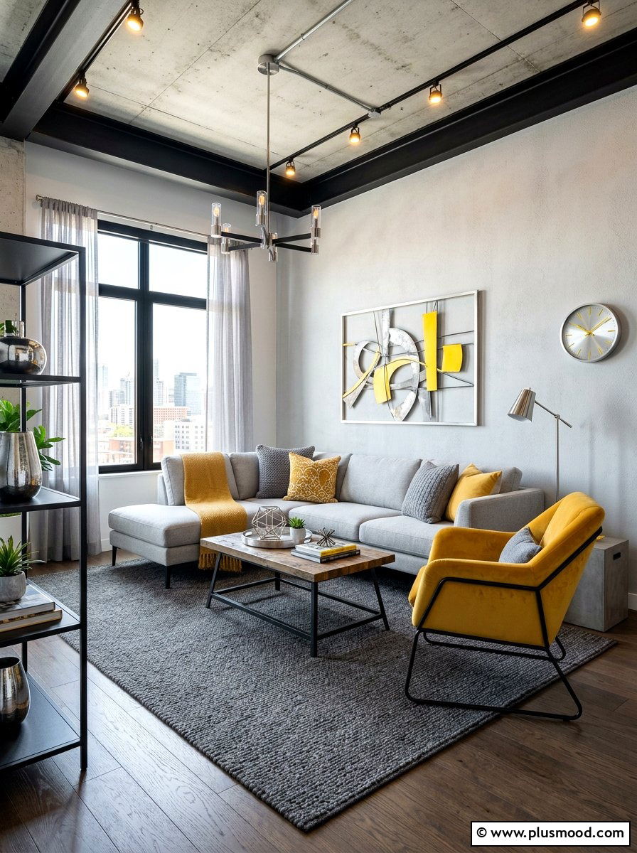 Grey and yellow living room - 25 yellow summer living room ideas