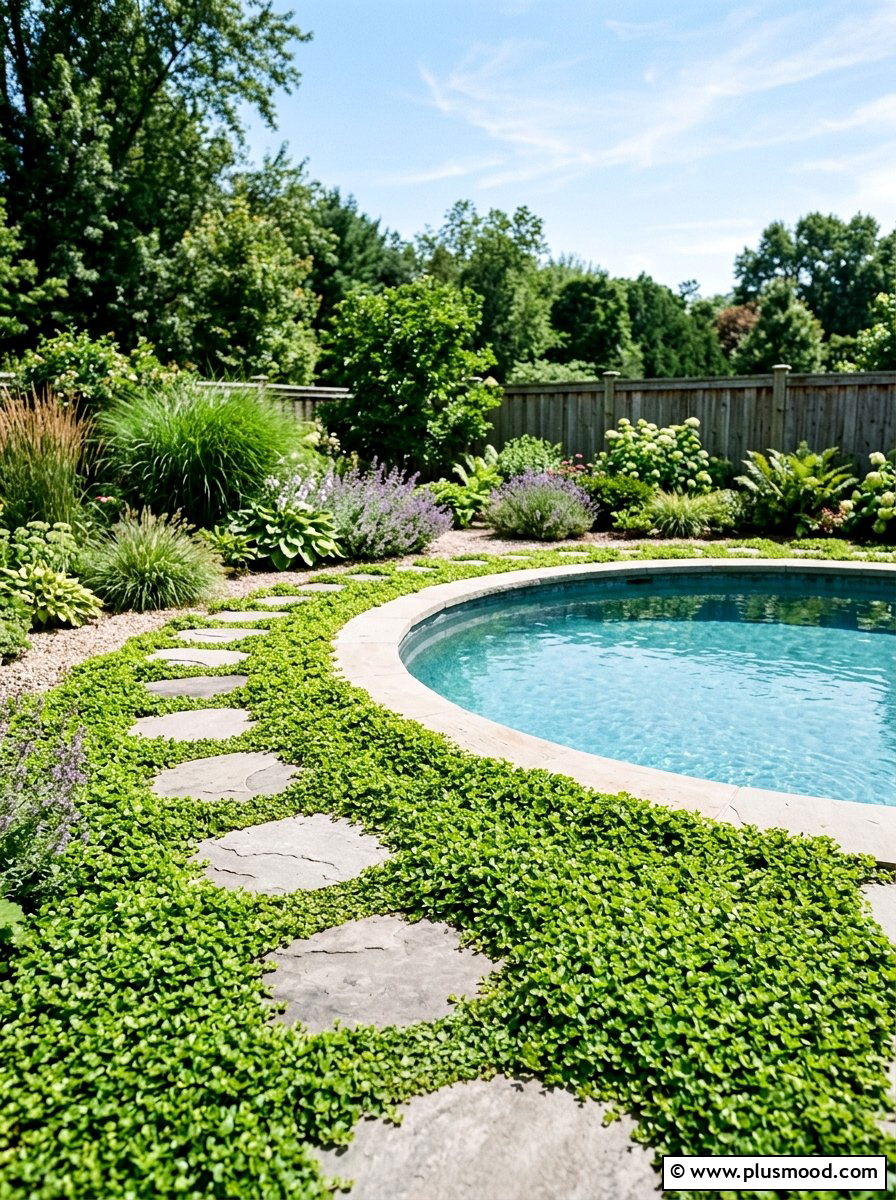 Ground cover pool perimeter - 25 pool landscaping ideas for above ground pools