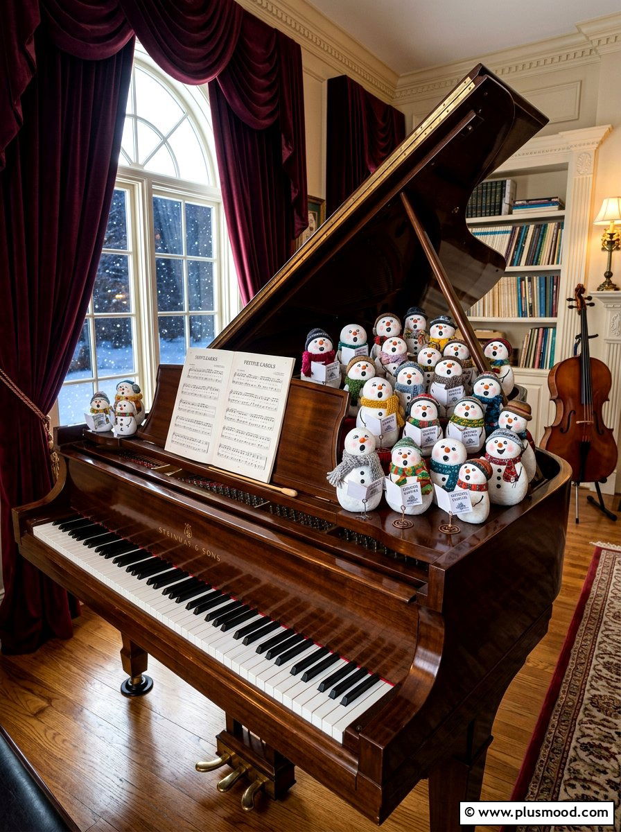 Group of singing snowmen rocks - 25 painted rock ideas with snowman art