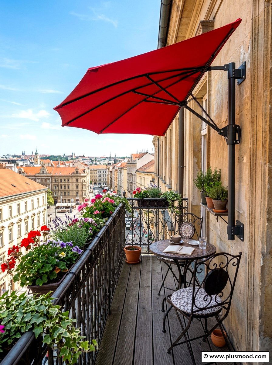 Half Umbrella - 25 summer balcony shade ideas