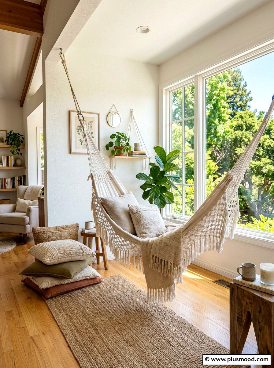 Hammock Indoor Lounge - 25 summer boho home decor ideas