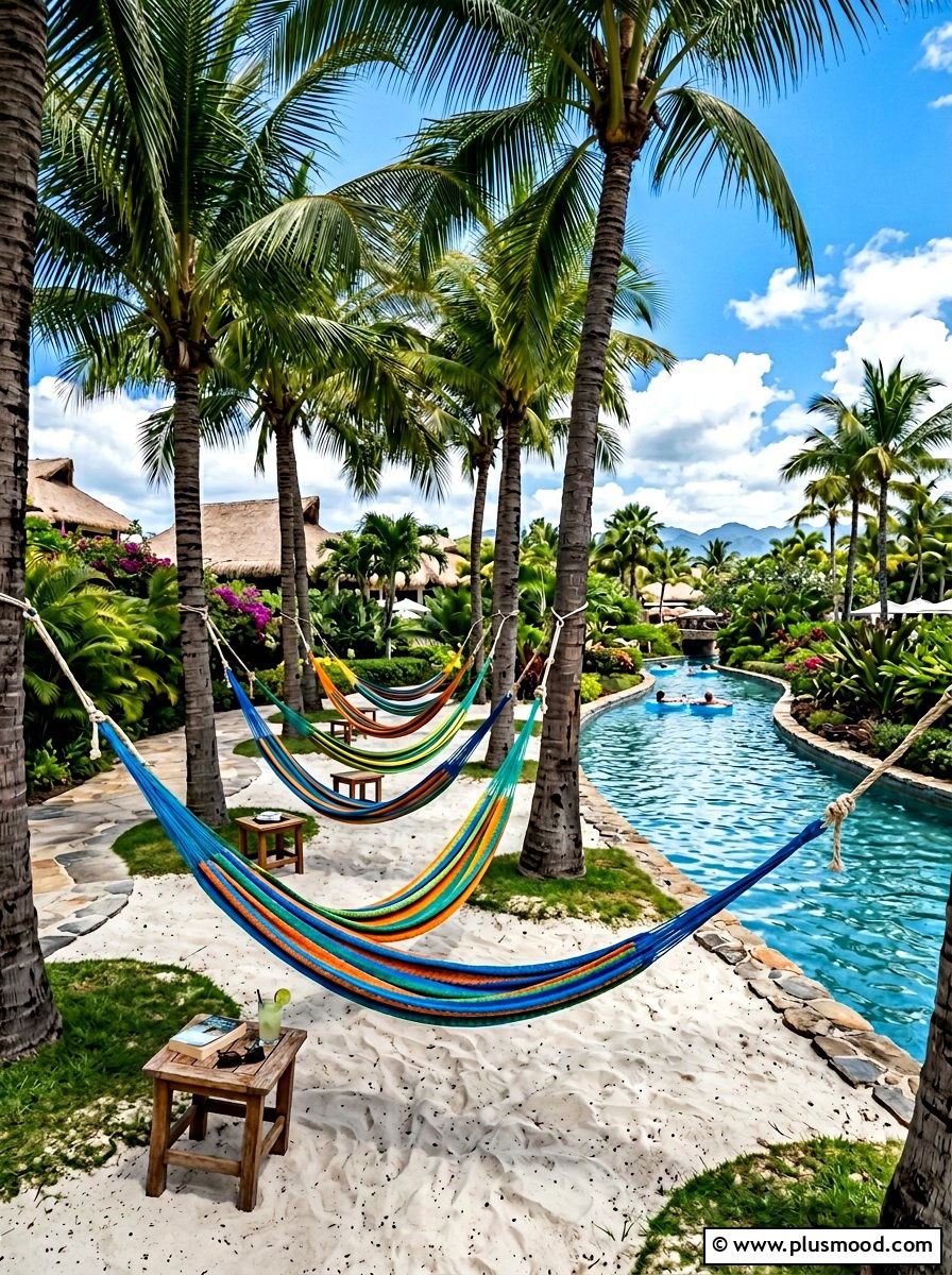 Hammock Lounge Areas - 25 pool landscaping ideas for lazy river pools