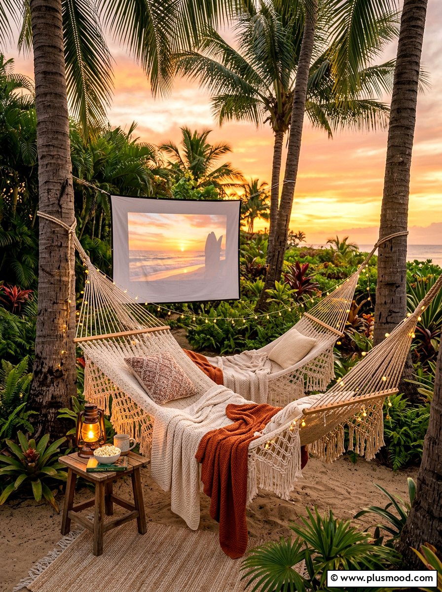 Hammock Movie Nook - 25 summer movie night backyard ideas