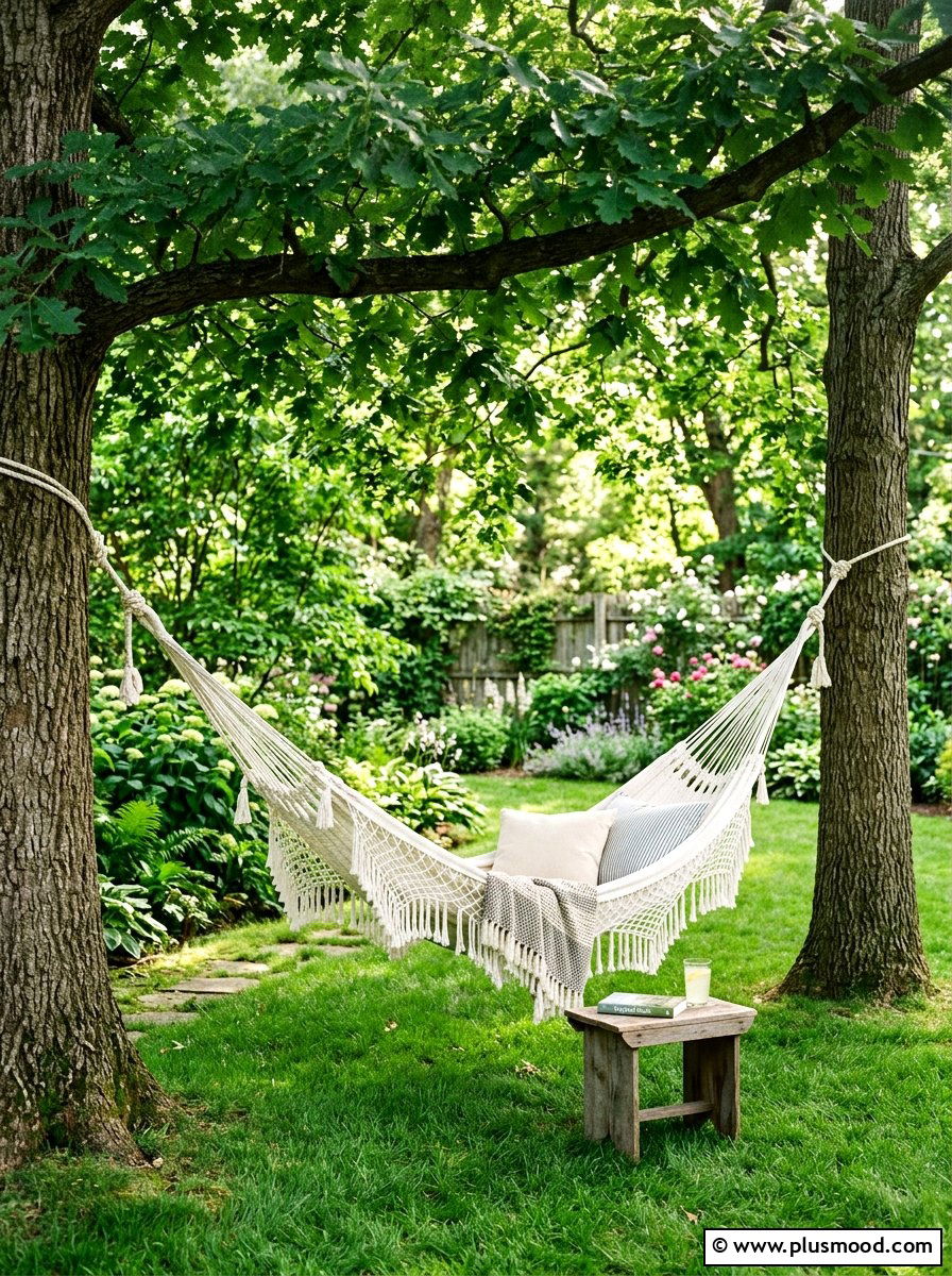 Hammock Under Tree - 25 summer backyard farmhouse ideas
