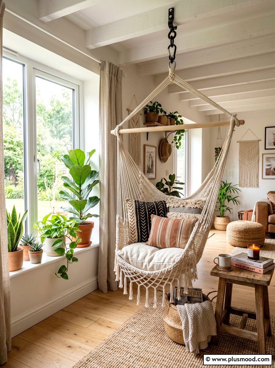 Hammock chair - 25 boho summer living room ideas