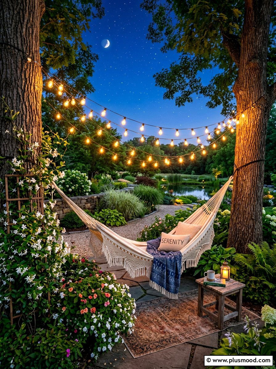Hammock string lights - 25 summer patio ideas with string lights