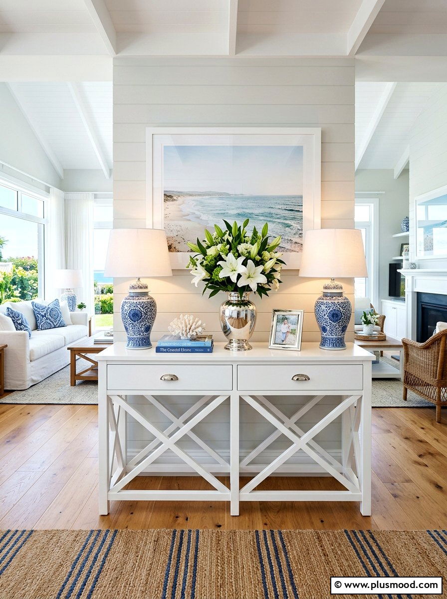 Hamptons Console Table - 25 summer console table ideas for living room