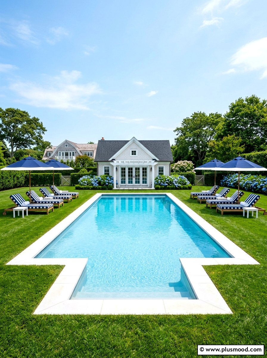 Hamptons Style Pool Area - 25 summer coastal pool area ideas