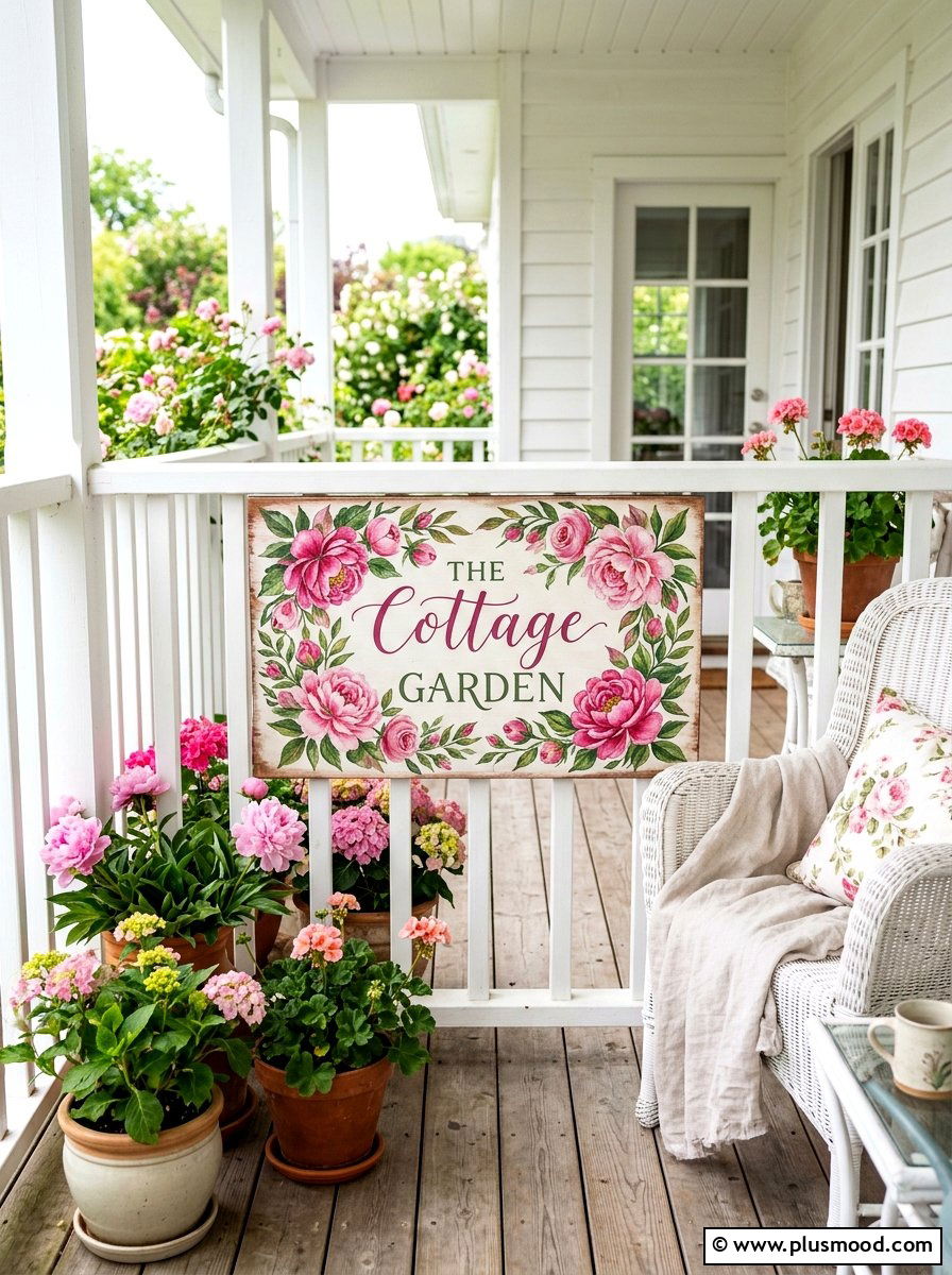 Hand Painted Floral Sign - 25 summer front porch sign ideas