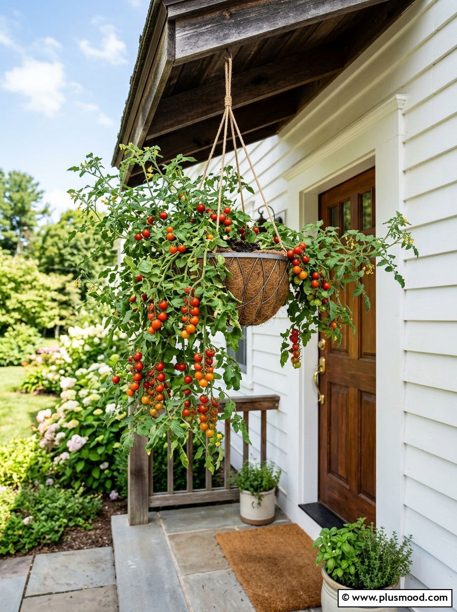 Hanging Basket For Cherry Tomatoes - 25 outdoor garden decor ideas with vegetable display