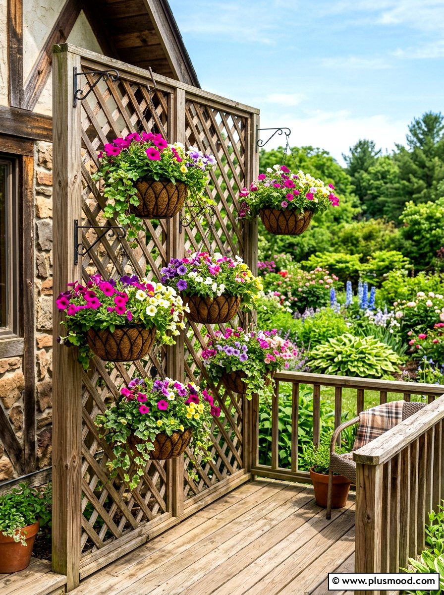 Hanging Basket Lattice - 25 small backyard ideas with lattice