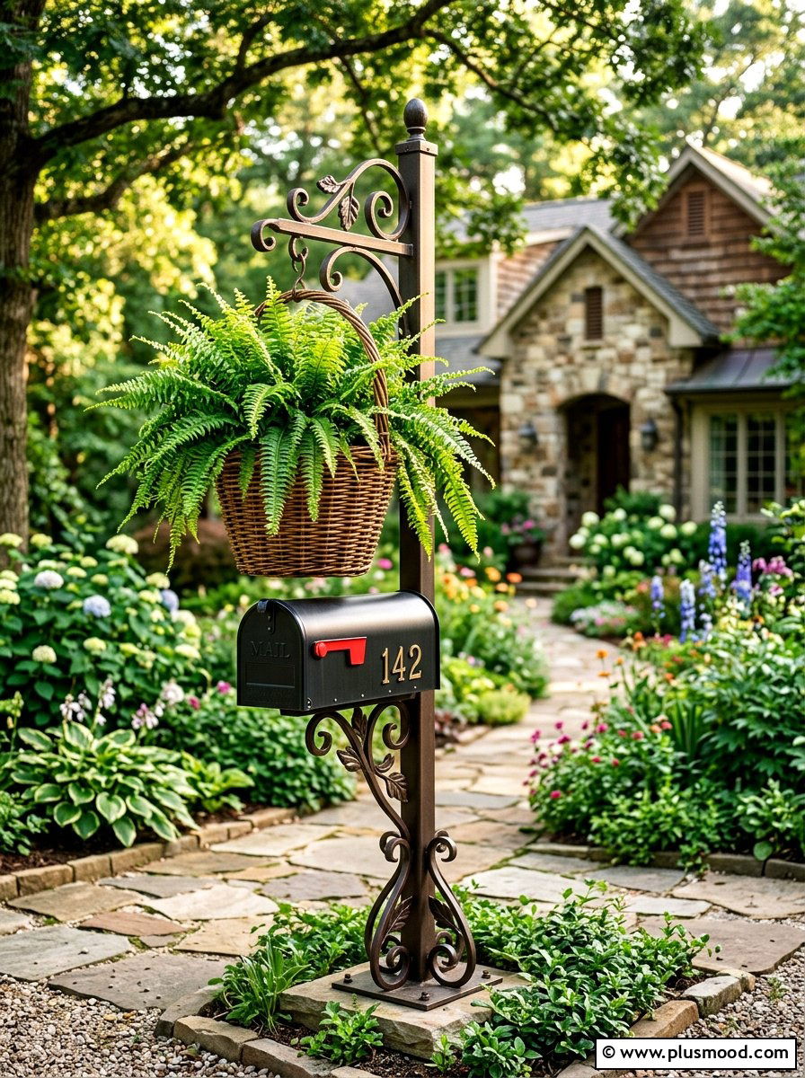 Hanging Basket Mailbox Post - 25 summer mailbox planter ideas