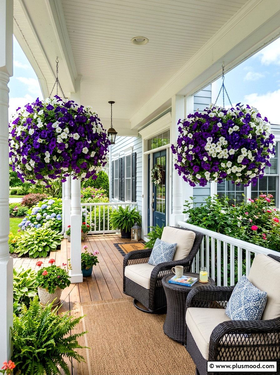 Hanging Basket Petunia - 25 summer curb appeal planter ideas