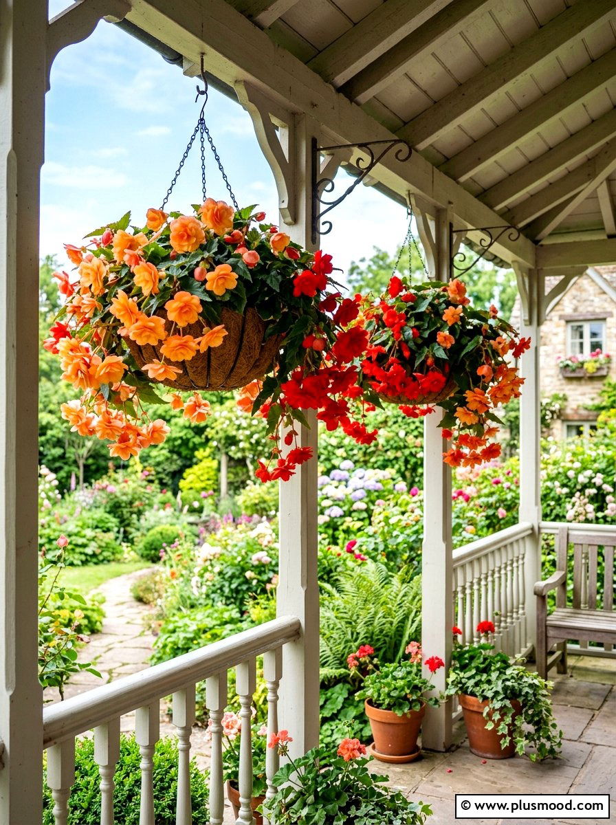 Hanging Begonia Baskets - 25 summer patio planter ideas