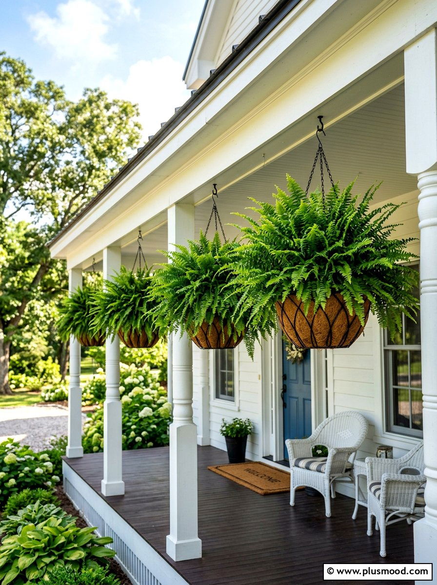 Hanging Boston Ferns - 25 summer potted fern ideas for porch