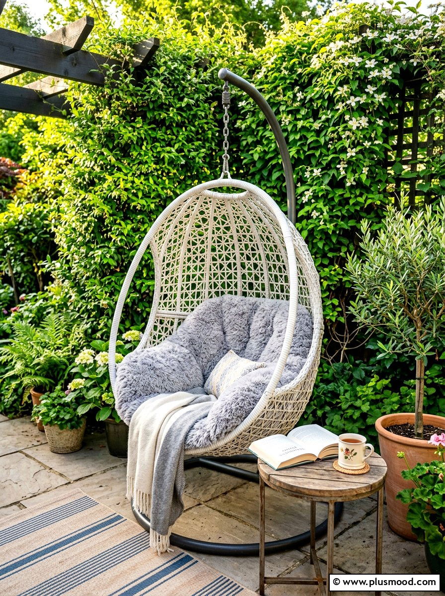 Hanging Egg Chair - 25 summer balcony entertaining ideas