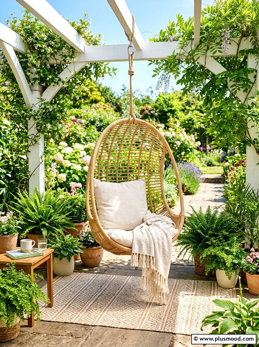 Hanging Egg Chair - 25 summer boho patio decor ideas