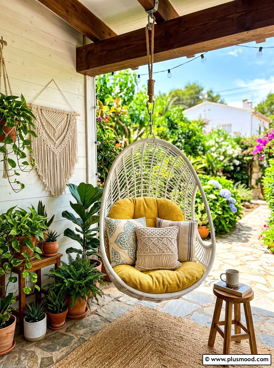 Hanging Egg Chair - 25 summer front porch seating ideas