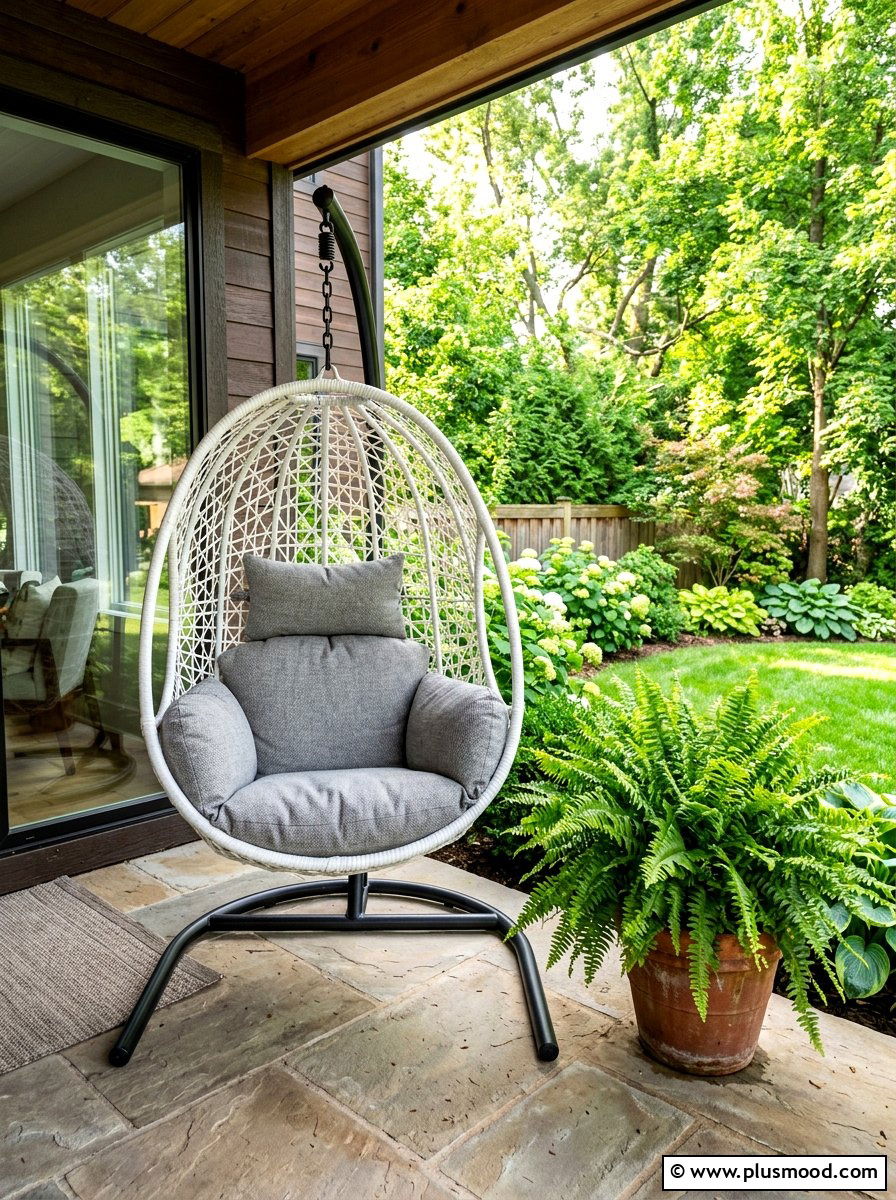 Hanging Egg Chair - 25 summer modern front porch ideas