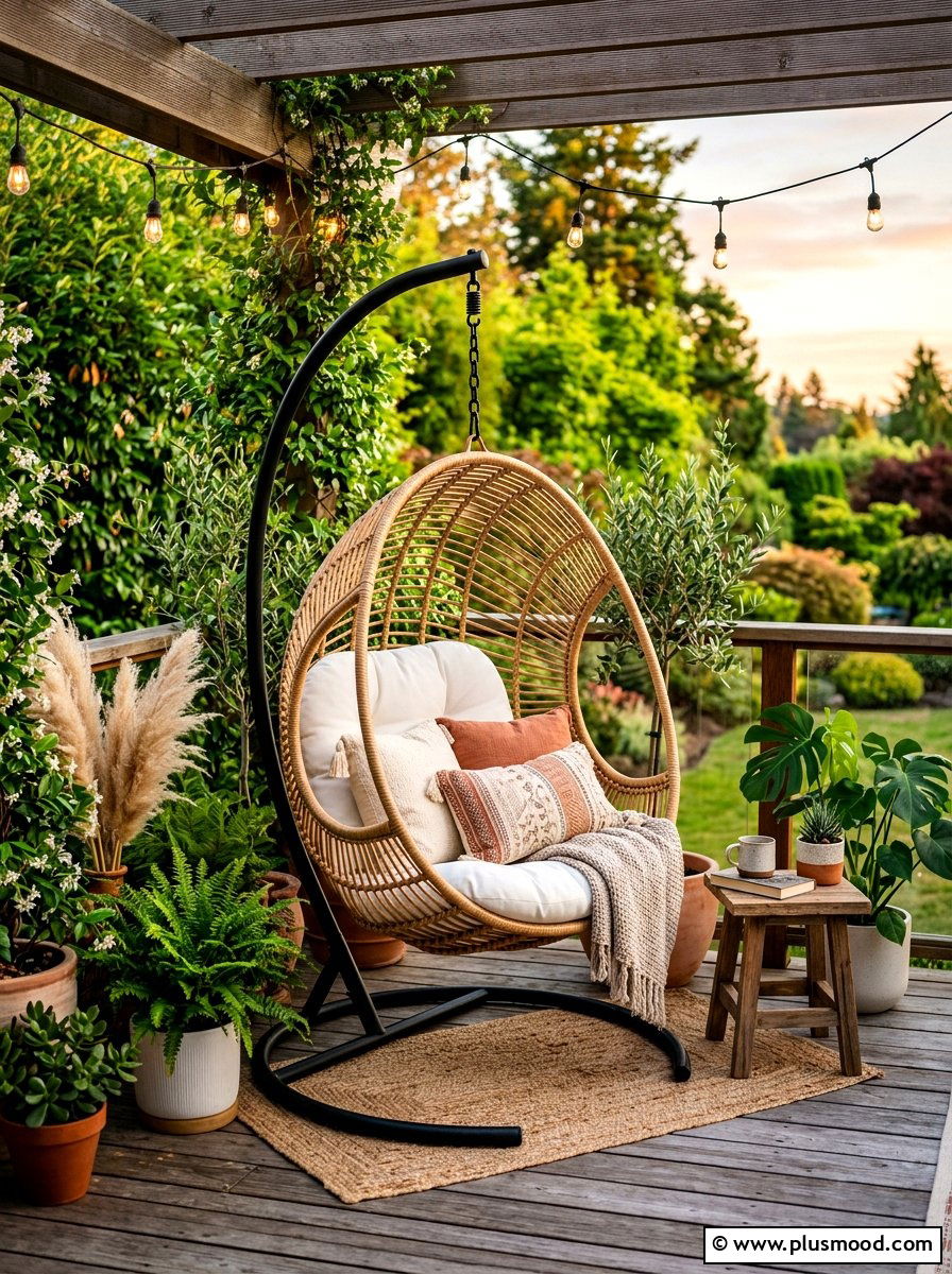 Hanging Egg Chair - 25 summer patio decor ideas for renters