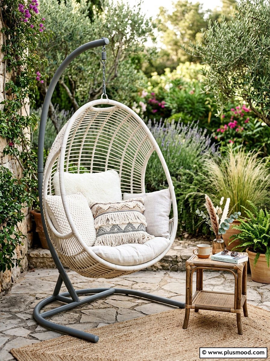 Hanging Egg Chair - 25 small backyard ideas for relaxing