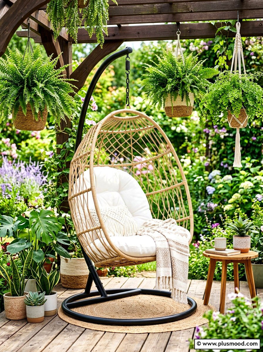 Hanging Egg Chair - 25 summer small patio ideas