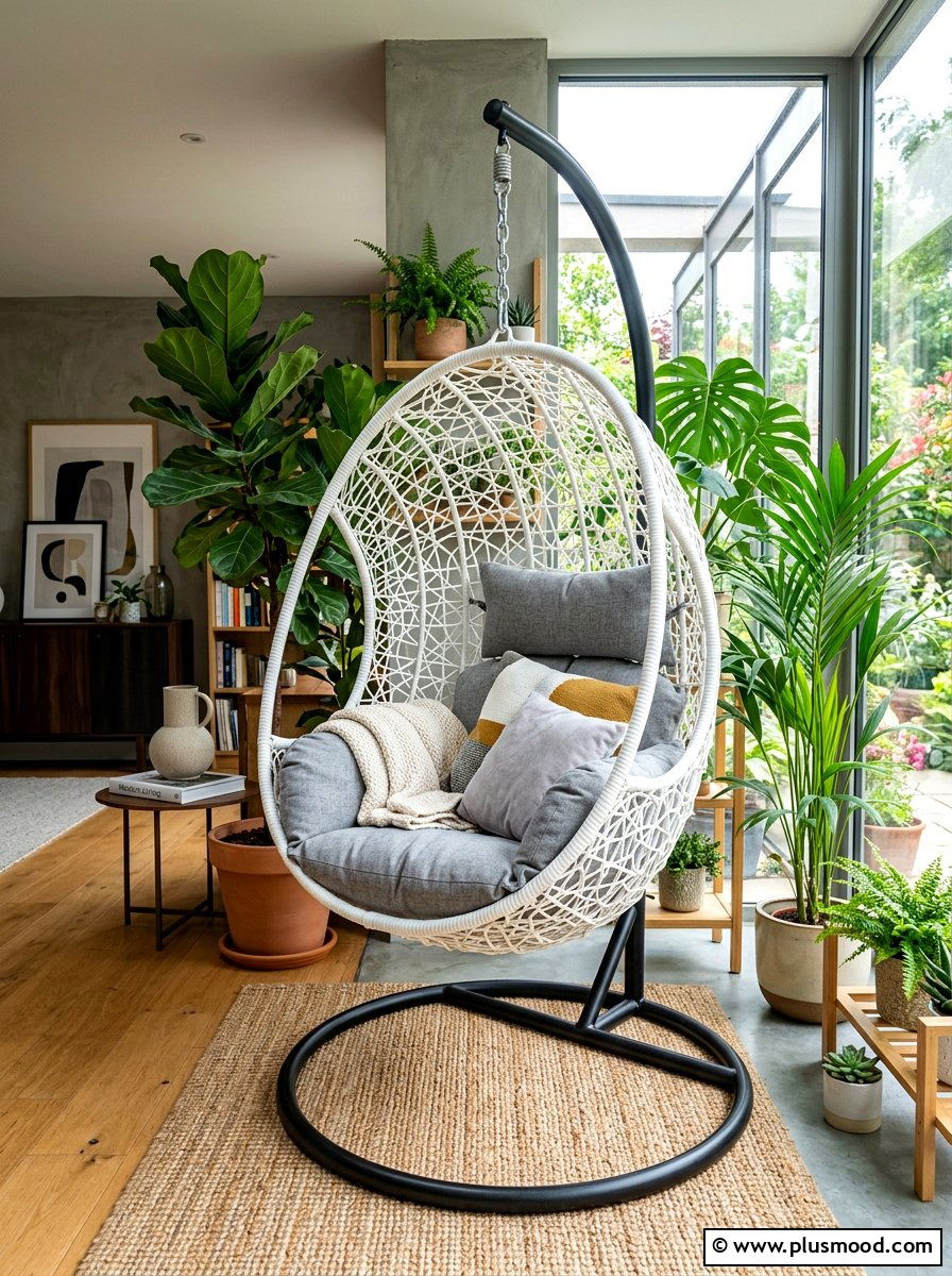 Hanging Egg Chair - 25 summer apartment balcony ideas