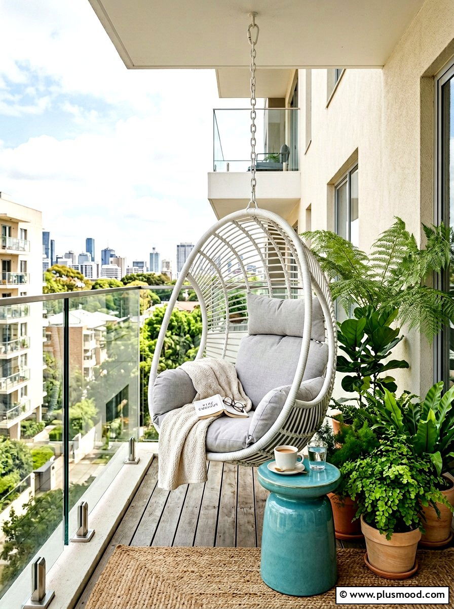 Hanging Egg Chair Balcony Reading Corner - 25 summer balcony reading corner ideas