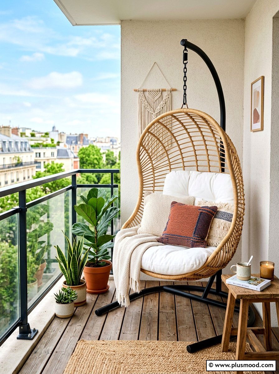 Hanging Egg Chair Balcony - 25 summer apartment patio ideas