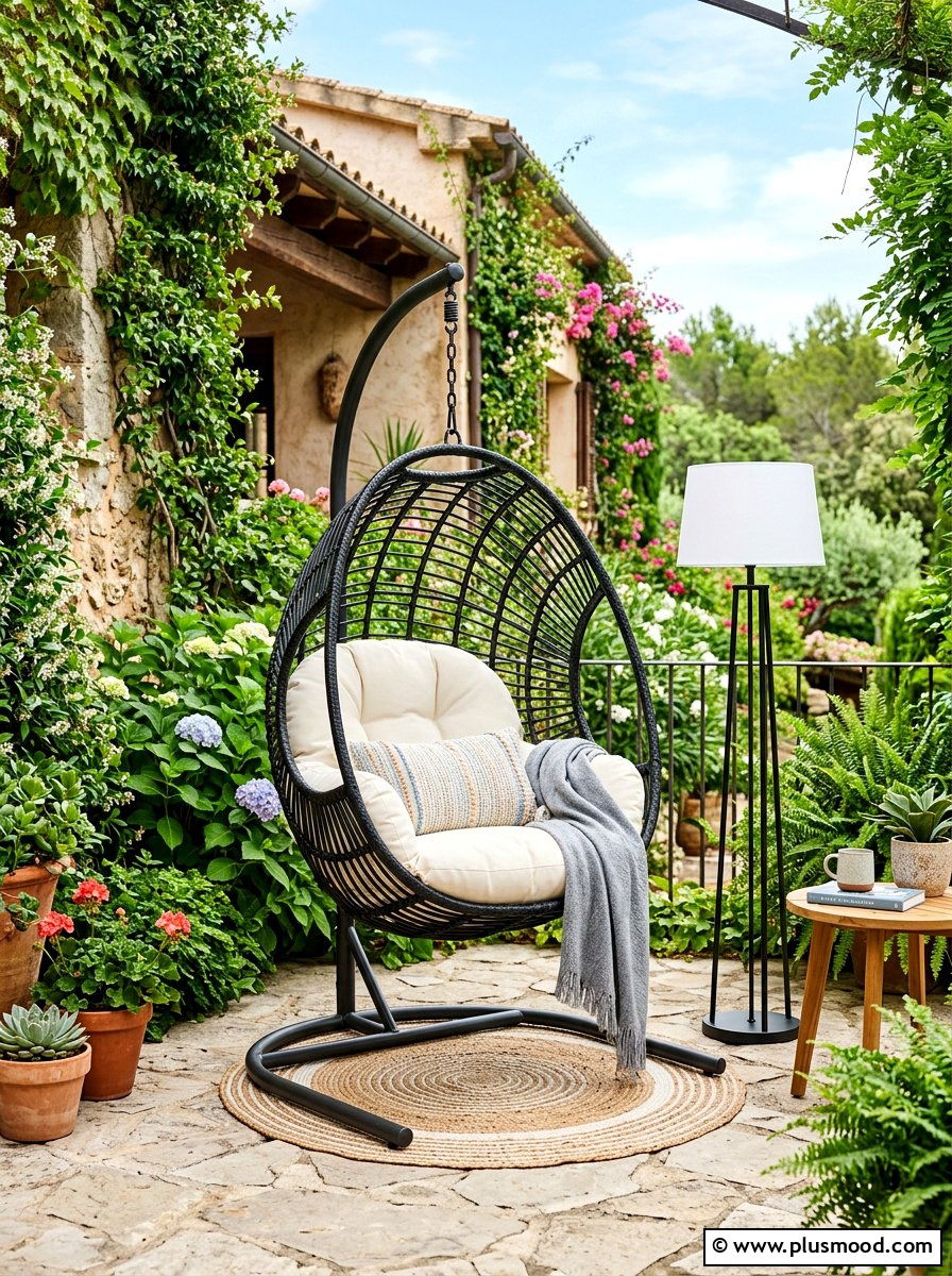 Hanging Egg Chair Lounge - 25 summer backyard lounge ideas